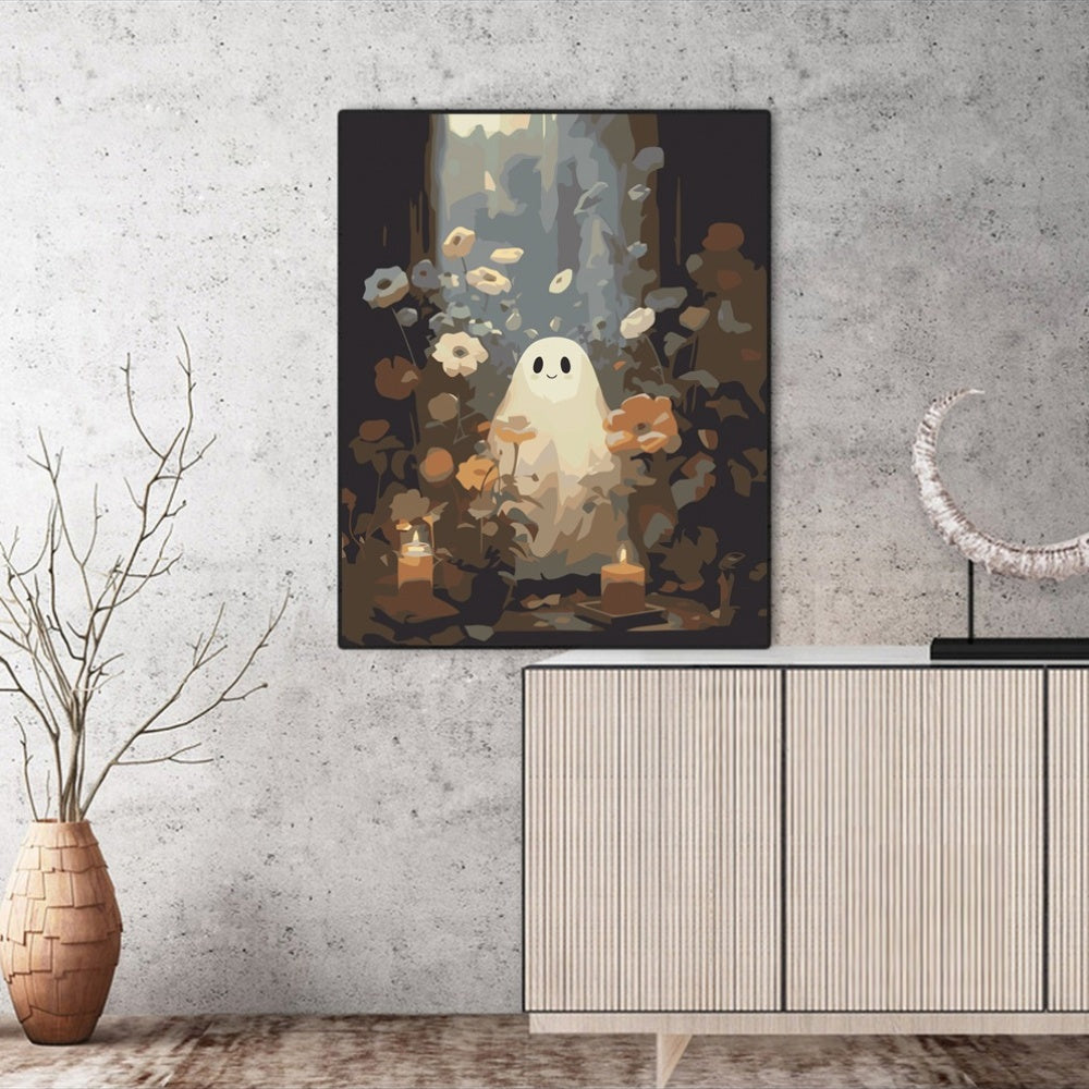Halloween Ghost in Flower Beds Painting