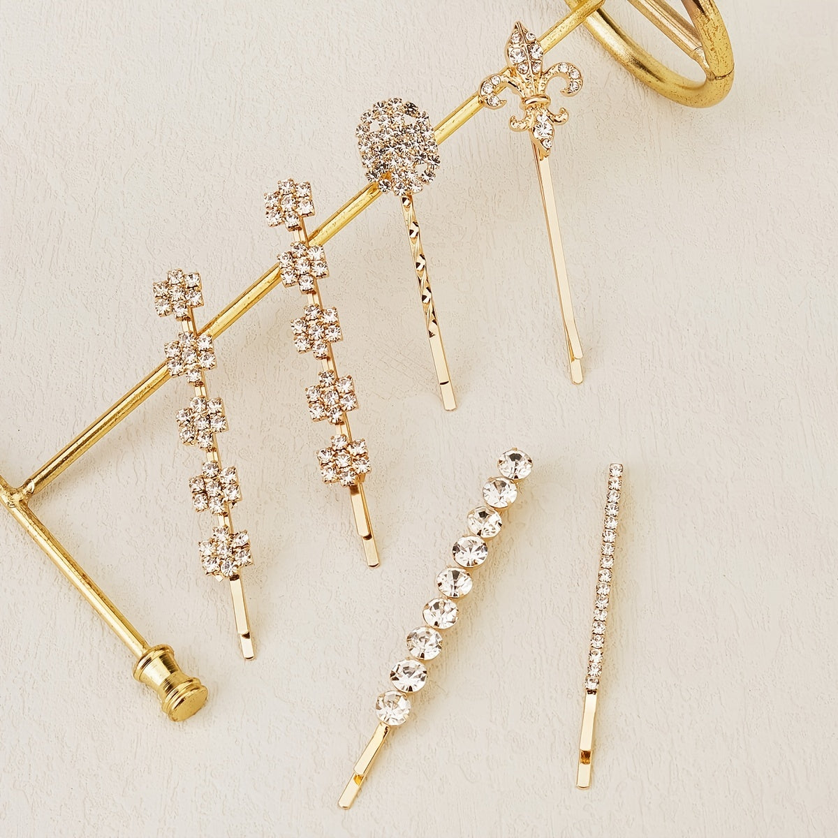 6pcs Golden Rhinestone Hairpin Wedding Hair Clip
