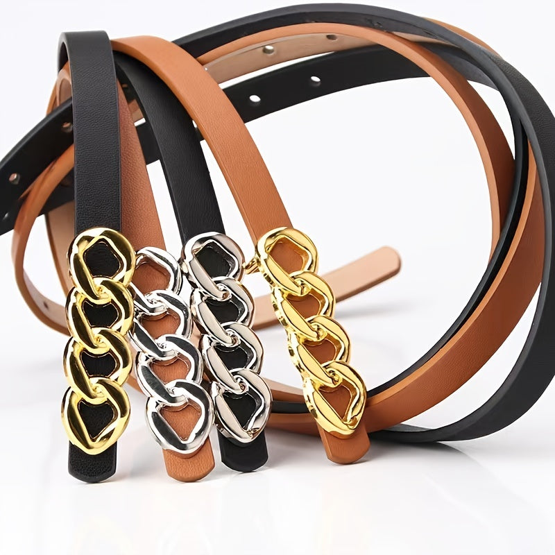 Thin Waist Belt Chain Buckle PU Leather Ladies Dress Strap Dress Decor Jean