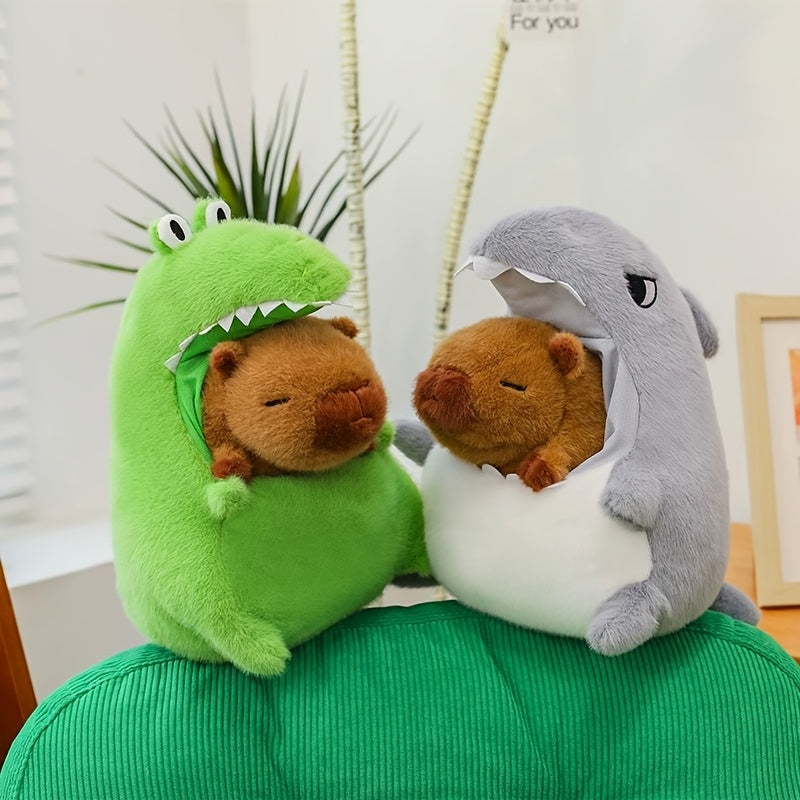 Shark Plush Toy with Capybara in Mouth Stuffed Animal Doll for Home Decor