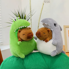 Shark Plush Toy with Capybara in Mouth Stuffed Animal Doll for Home Decor