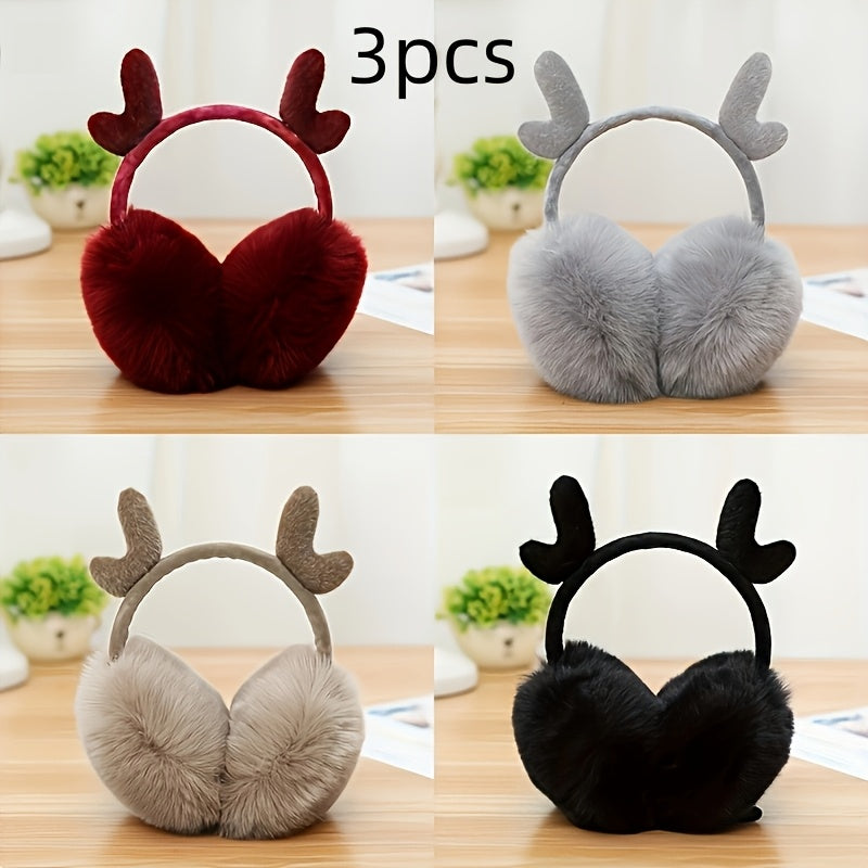Women's Winter Plush Earmuffs with Cartoon Antlers