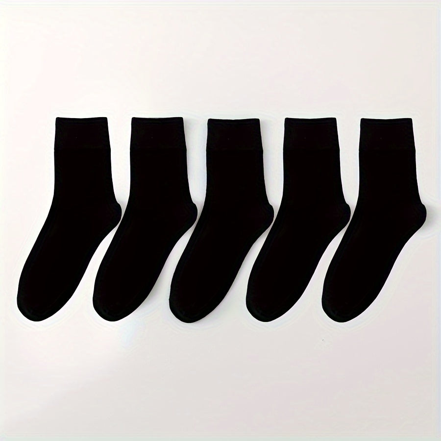 5 Pairs Women's Comfy & Breathable Mid Tube Socks Solid Color Stockings