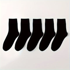 5 Pairs Women's Comfy & Breathable Mid Tube Socks Solid Color Stockings