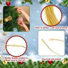 200pcs Golden Ribbon Ornament Hook Ropes with Snaps Locking