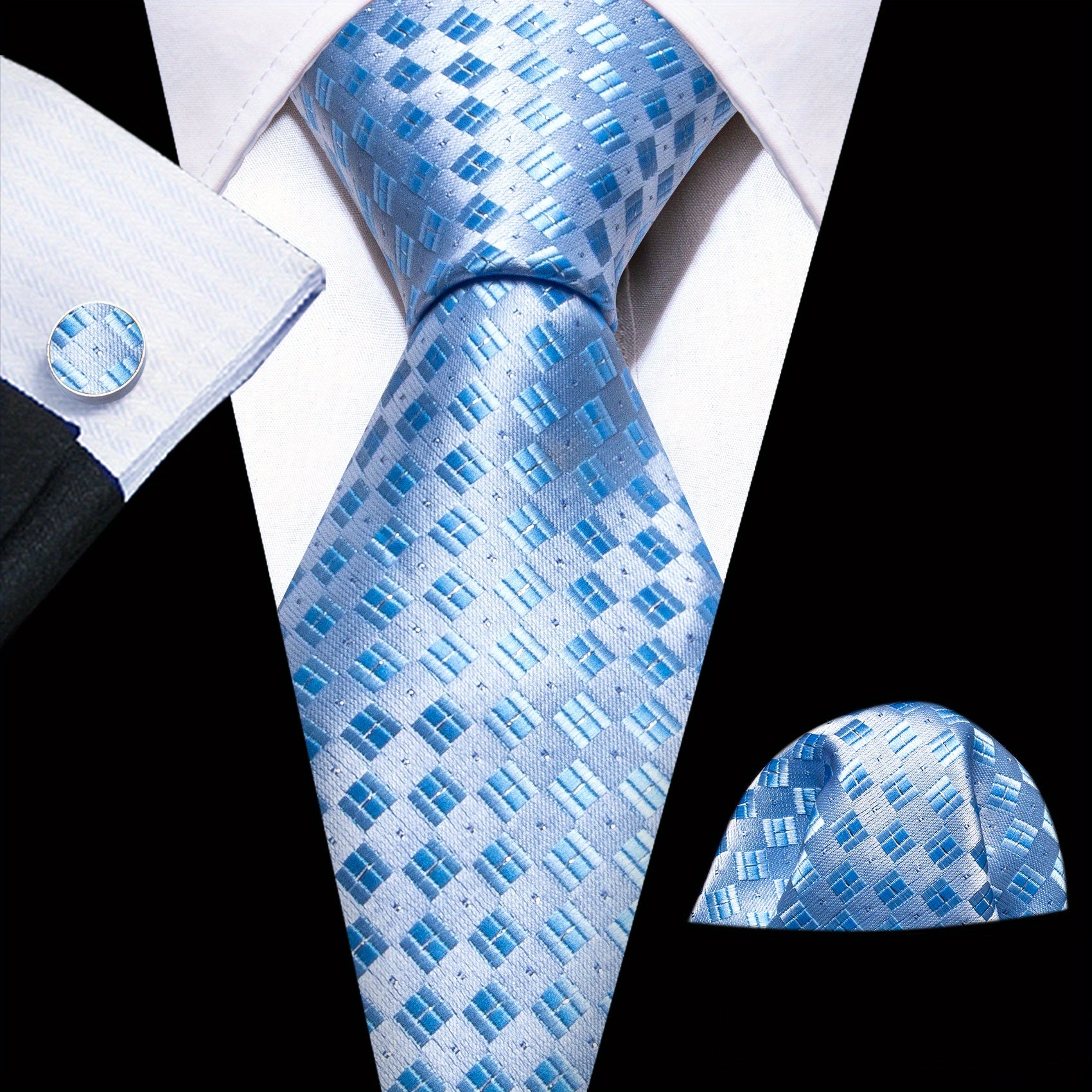 Men's Jacquard Tie & Cufflinks Set For Party Wedding Prom