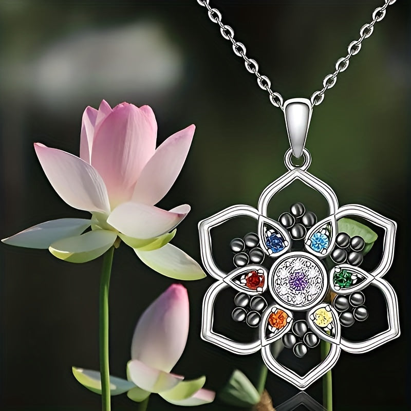 7 Chakra Lotus Pendant Necklace Yoga Healing Stone Energy Balance Jewelry