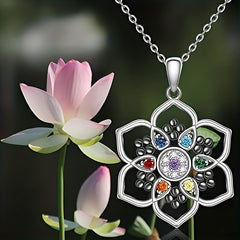 7 Chakra Lotus Pendant Necklace Yoga Healing Stone Energy Balance Jewelry