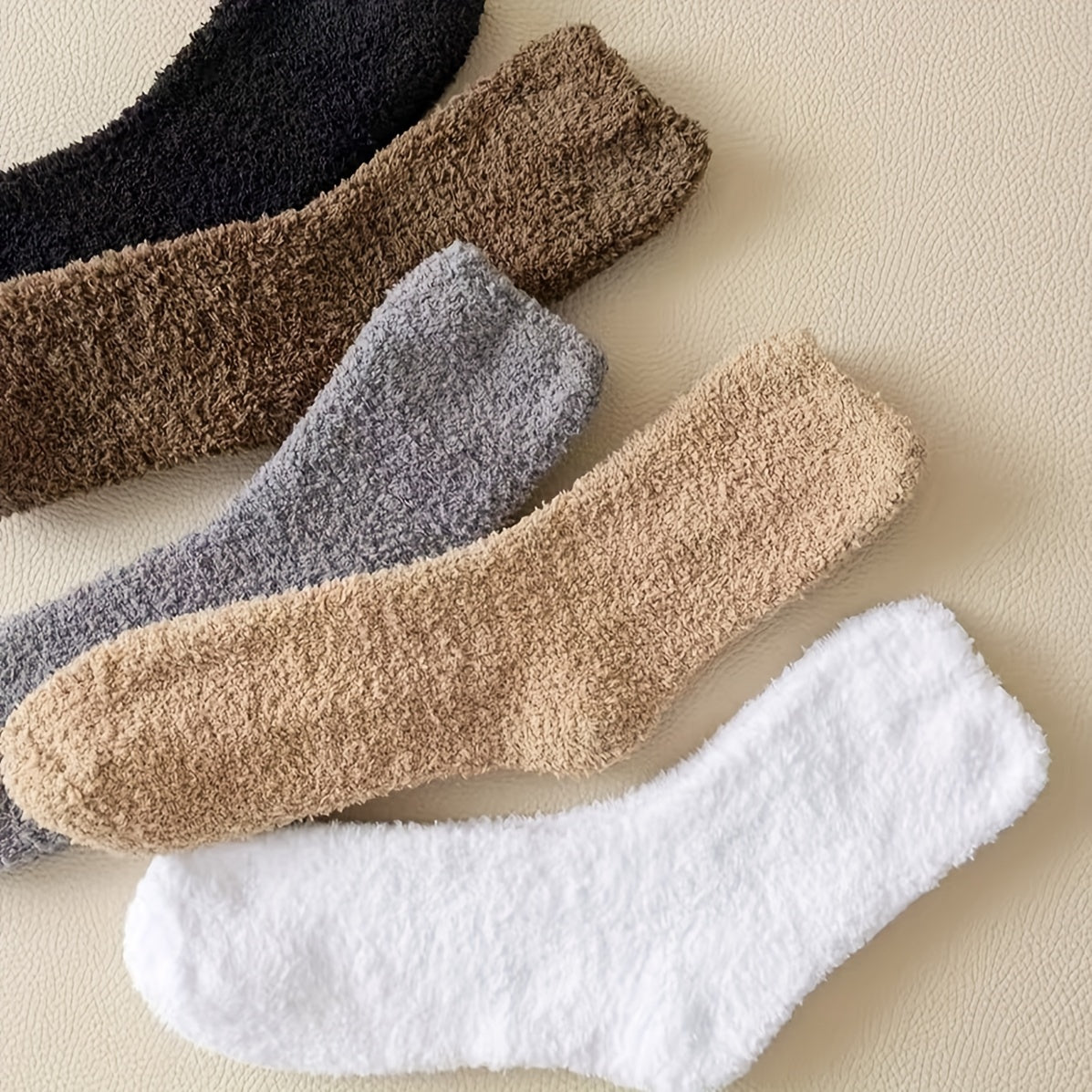 5 Pairs Men's Solid Crew Socks Breathable Plush Comfy Casual Unisex Socks