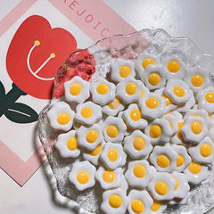 10pcs Poached Egg Resin Charms Hairpin Hair Ring Mobile Phone Decoration