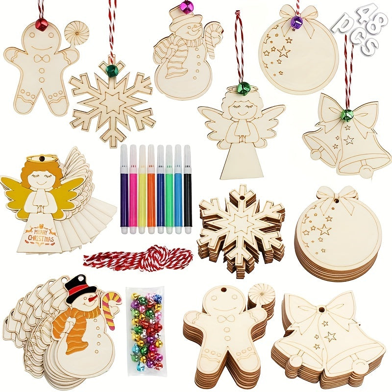 48pcs Christmas Wood Crafts Kit For Kids DIY Painting Crafts Party Favors