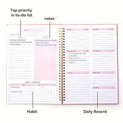 Undated Weekly Goals Notebook Spiral Binding Planner PP Cover 17.78 X 25