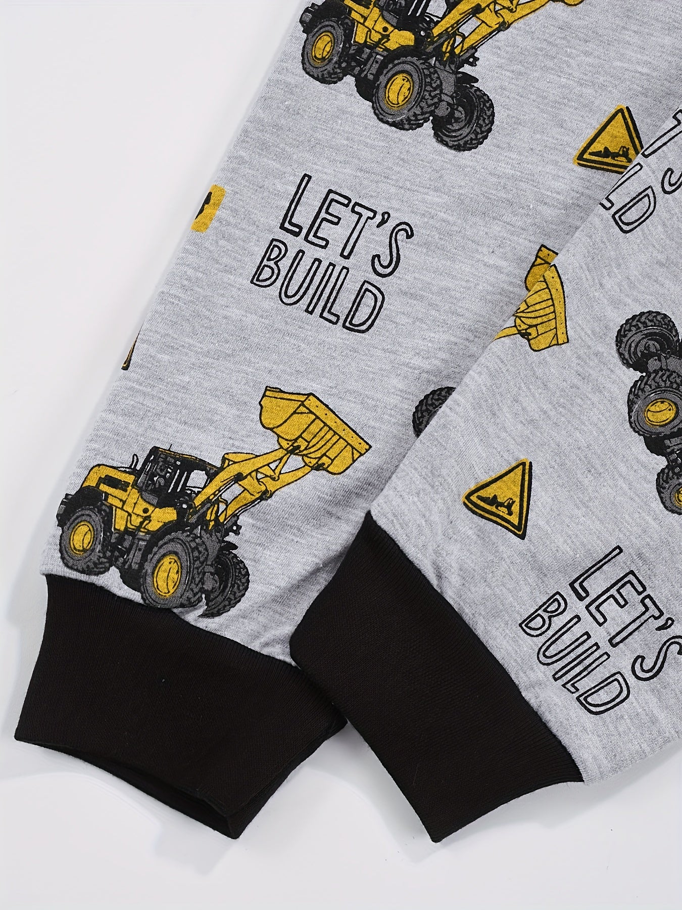 Excavator Pattern Kid's Pajamas 2pcs Long Sleeve Top & Pants Set