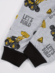 Excavator Pattern Kid's Pajamas 2pcs Long Sleeve Top & Pants Set