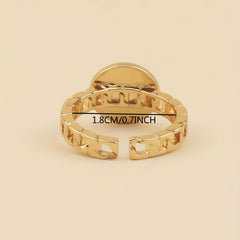 Vintage Letter Carved Ring Chain Structure Adjustable Open Ring