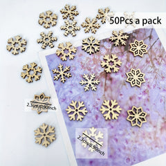 50pcs Wooden Christmas Tree Hanging Snowflake Ornaments
