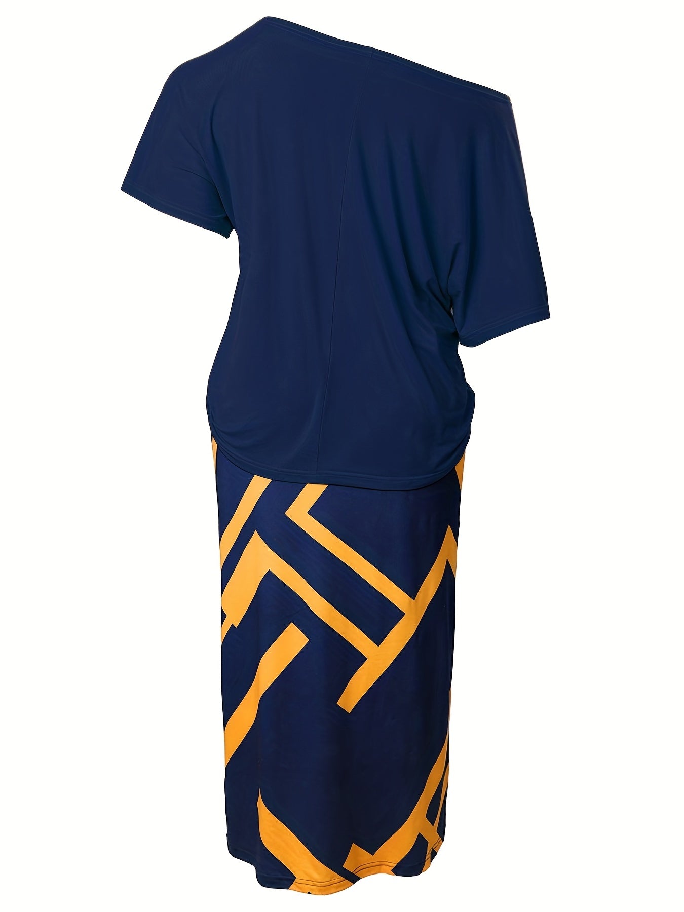  Women's Casual Two Piece Set Letter Print Top & Maxi Skirt