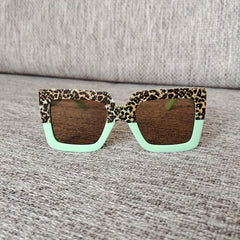 Leopard Print Frame Sun Protection Sunglasses for Teens