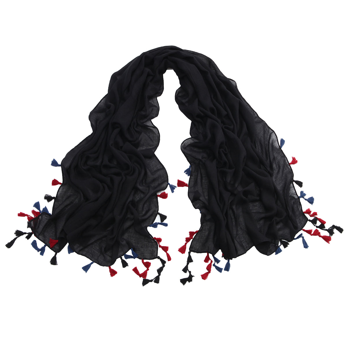 Colorful Tassel Linen Scarf for Women Outdoor Wrap