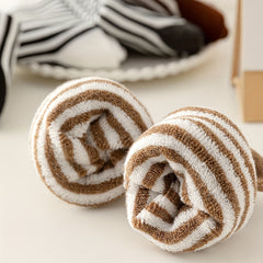 5 Pairs Stripe Print Thickened Socks Comfy Warm Mid Tube Stockings
