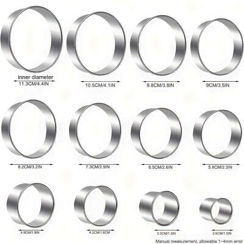 12pcs Steel Cake Mold Rings Round Cookie Cutters Baking Kitchen Tools