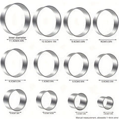 12pcs Stainless Steel Cake Mold Rings Set - Baking Tools Kitchen Gadgets