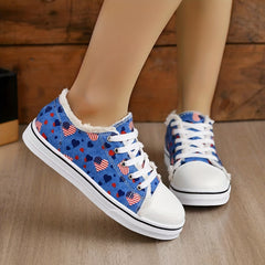 Colorful Heart Print Lace-Up Canvas Shoes