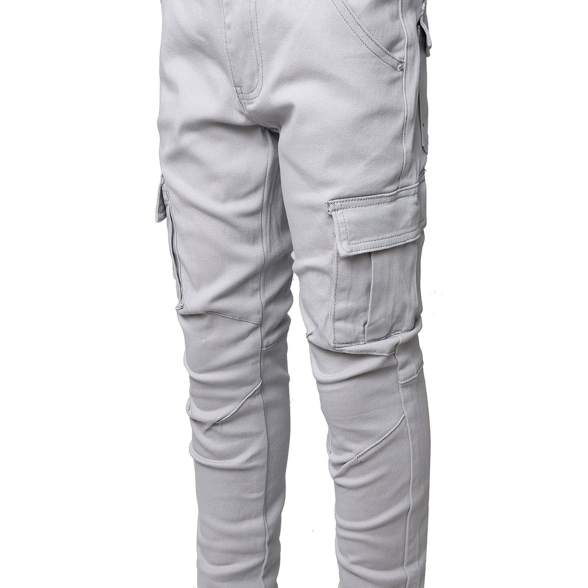 Boys Grey Stretch Jeans Skinny Slim Fit Pockets Cargo Pants Kids Clothes