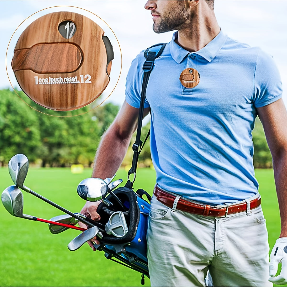 Wood Grain Golf Stroke Counter Mini Stroke Counter Up to 12 Shots