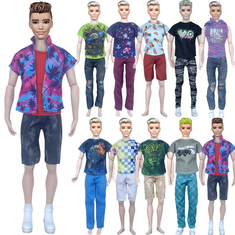 6pcs Set Male Doll Clothes Tops Pants Easy to Put on Durable 11.8 Inch Dolls