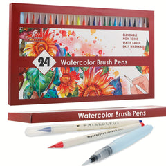 Watercolor Brush Pens Set Real Brush Tips Without Mess