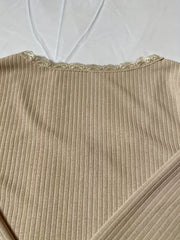  Women's Lace Ribbed Mini Long Sleeve Thin Sweater