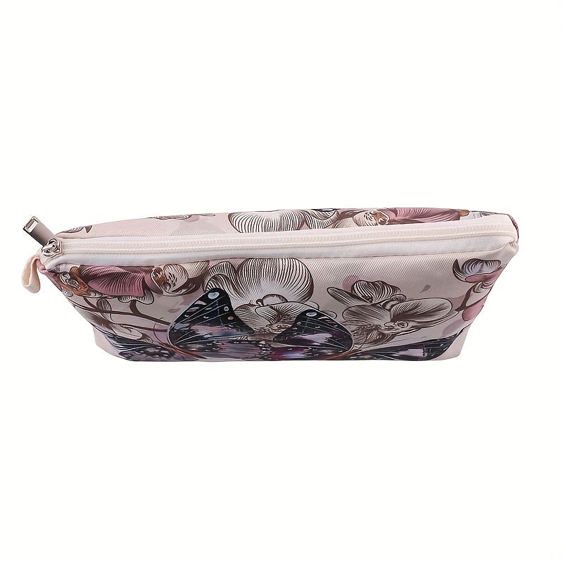Vintage Butterfly Pattern Makeup Zipper Bag Lightweight Portable Cosmetic Bag