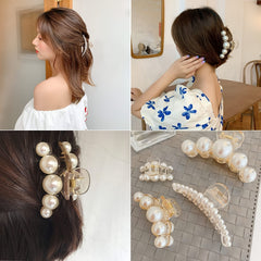 4pcs French Faux Pearl Hair Claw Clip Non Slip Strong Hold Grip Hair Accessories