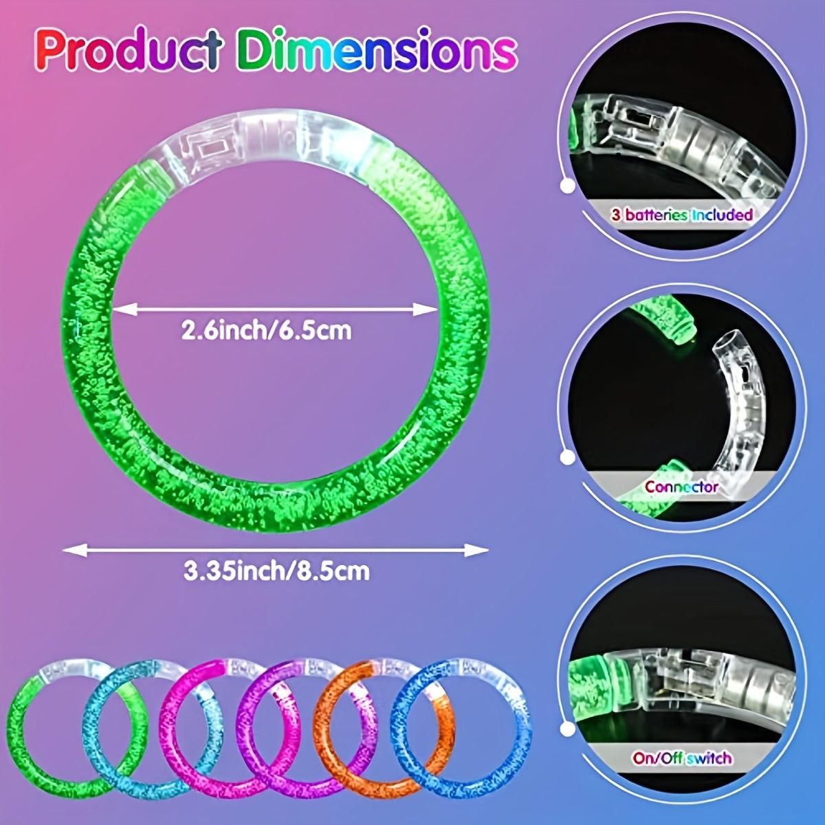 LED Glow Bracelets 6 Pack for Rave Concerts