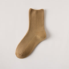Women's Solid Ribbed Crew Socks Soft & Comfy Mid Tube Stockings