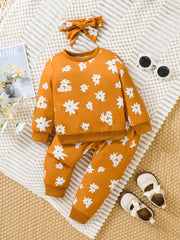Autumn Kids Casual Outfit Floral Sweatshirt & Pants Set