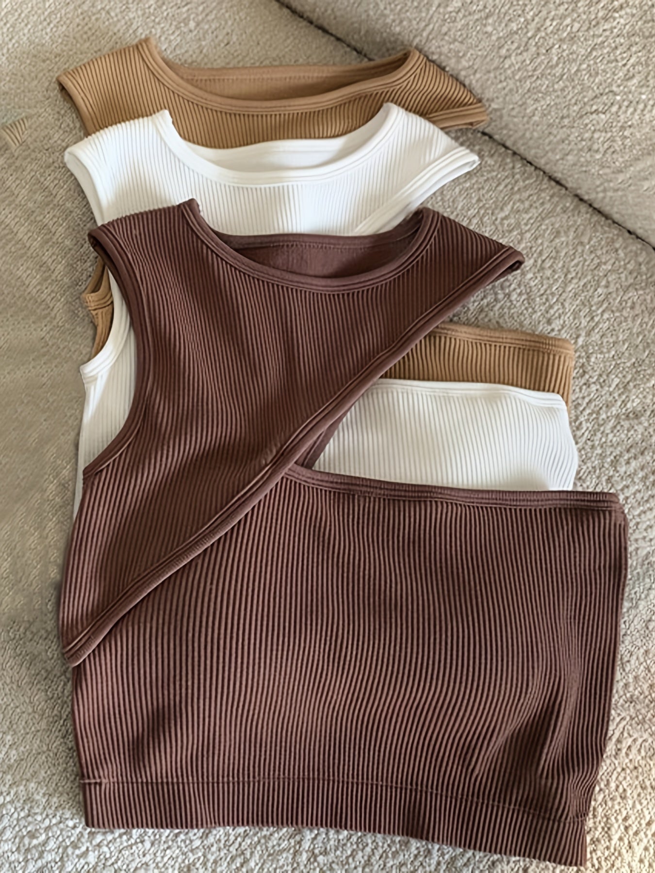 3pcs Girl's Ribbed Tank Top Cutout Comfy Soft Undershirts
