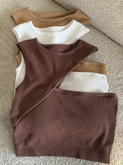 3pcs Girl's Ribbed Tank Top Cutout Comfy Soft Undershirts