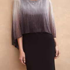  Colorblock Ombre Cloak Sleeve Round Neck Midi Dress