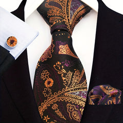 Men's Suit Tie Pocket Handkerchief Cuff Combo Paisley Gentleman Tie