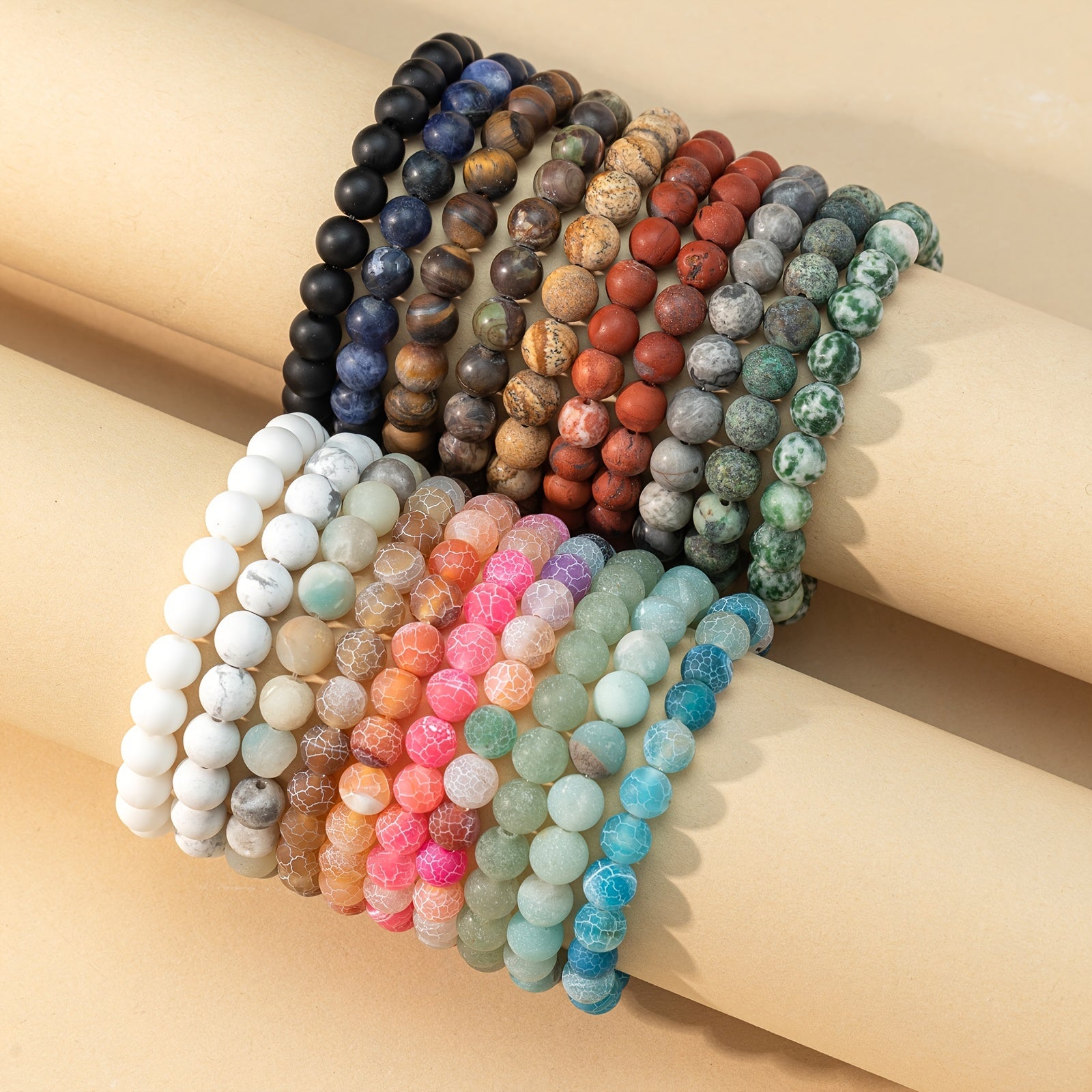 Matte Beaded Bracelet Set For Men Women Semi Precious Gemstone Beads