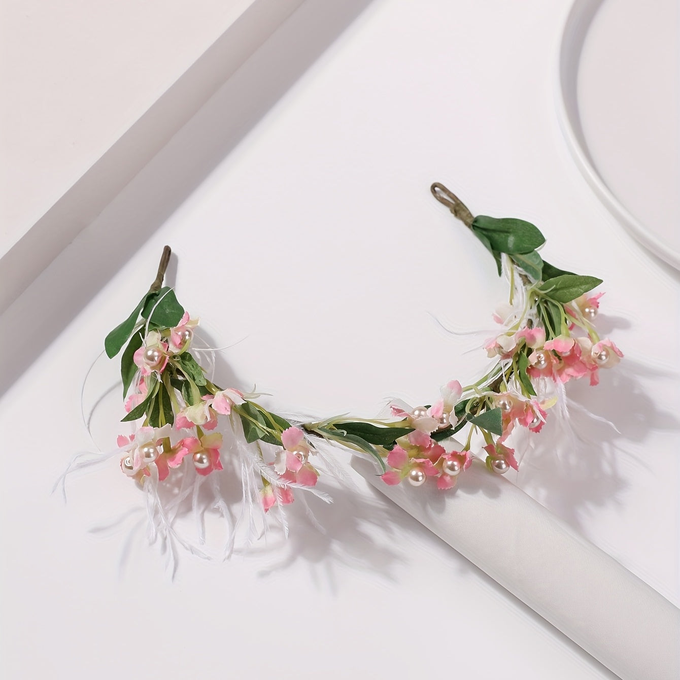 Faux Ostrich Decor Wreath Floral Tiara Headband for Wedding Party Girls