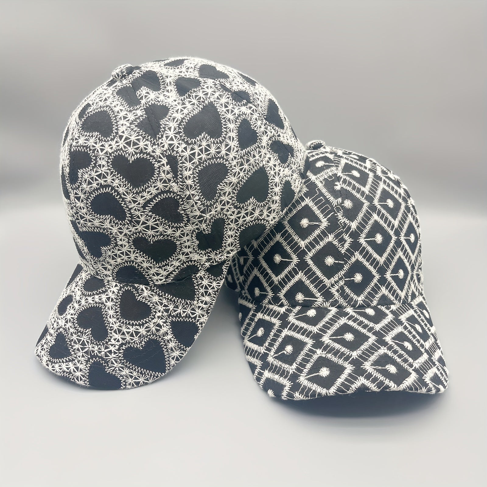 Geometric Embroidery Baseball Cap Heart Dot Pattern Dad Hats