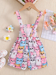 Girls Cartoon Cats Pattern Overalls for Summer