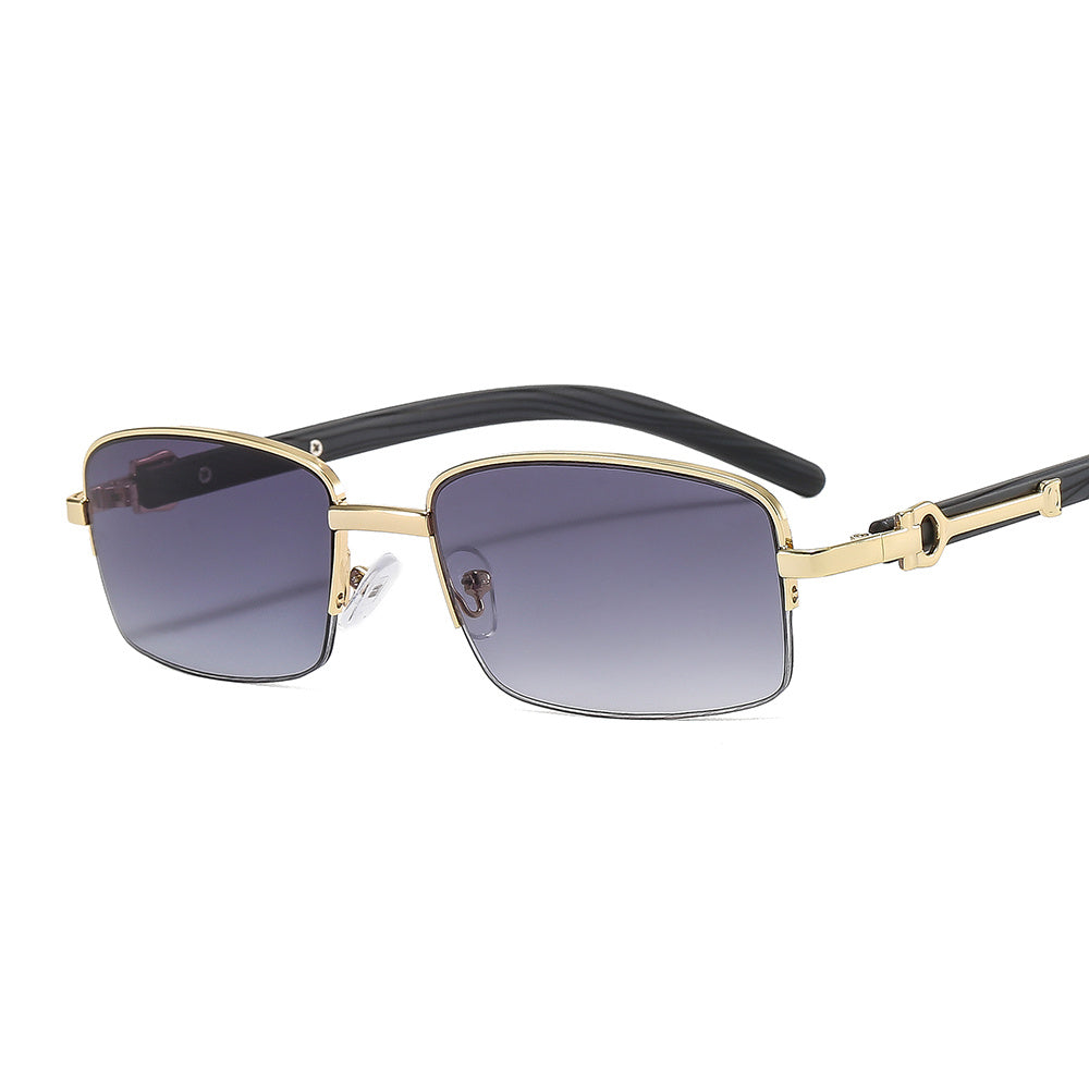 Men's Small Square Hip Hop Wood Grain Retro Sunglasses