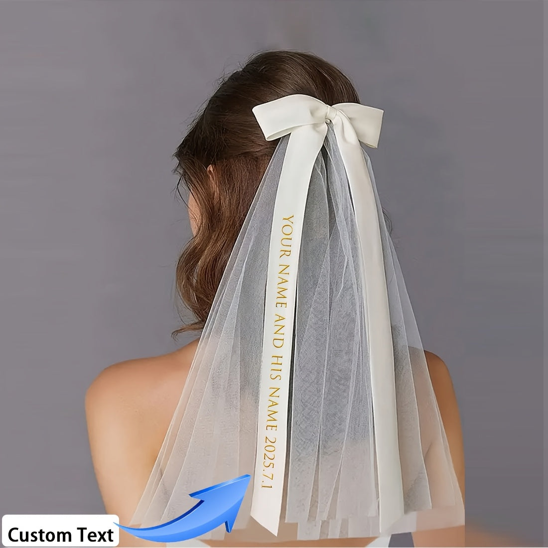 Personalized Bridal Bow Veil with Name Ribbon