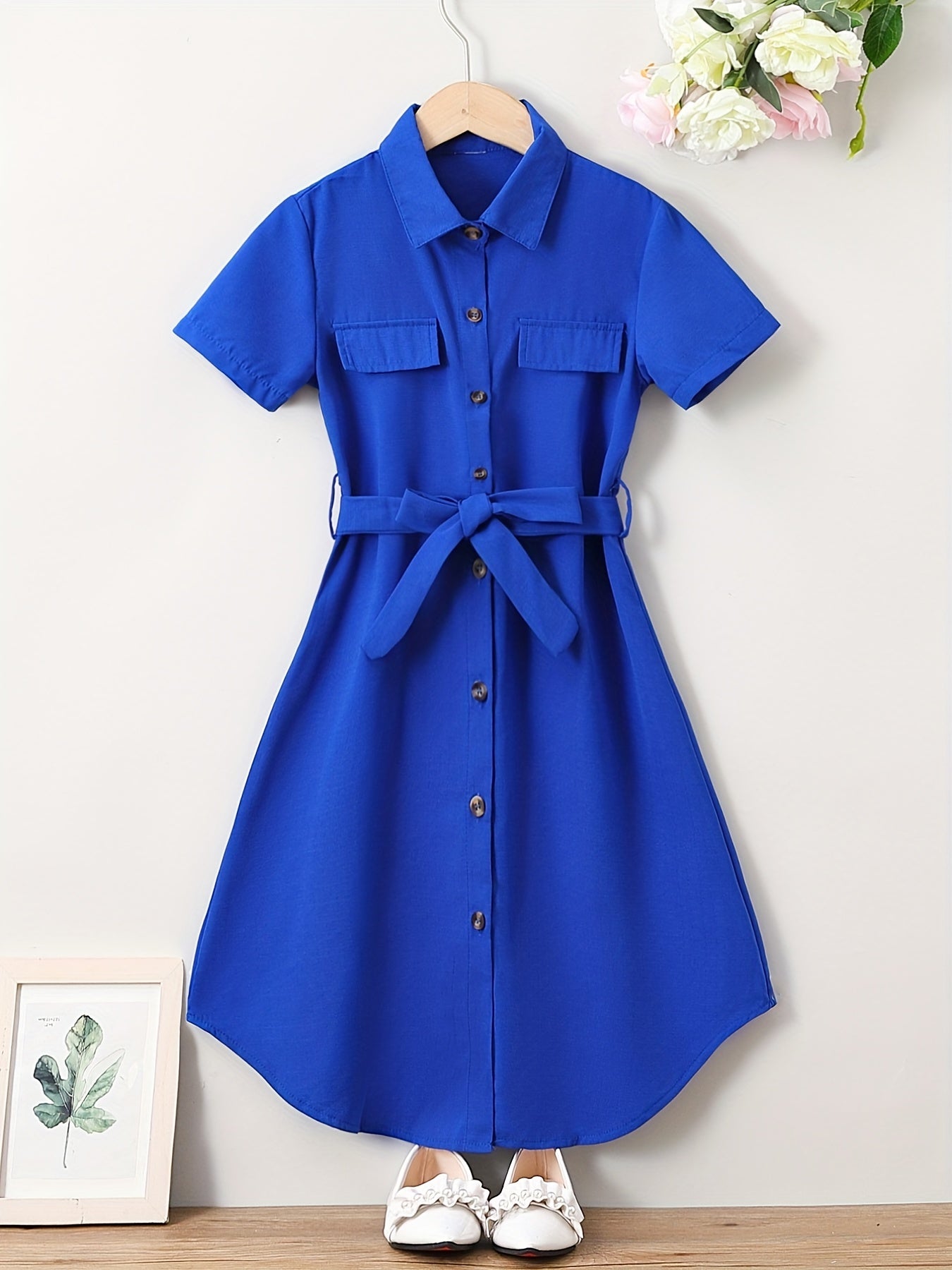 Girls' Short Sleeve Tunic Dress Party School Clothes