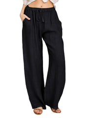  Solid Straight Leg Drawstring Pants