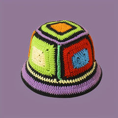 Classic Block Bucket Hats Hollow Crochet Cloche Hats Vintage Beanie